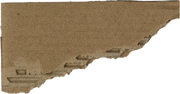 Textured brown cardboard piece with rough edges isolated on white background, , png
