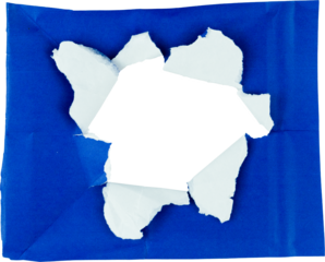 Torn blue paper with ripped edges and a blank space in the center for your text or image insertion on a white background