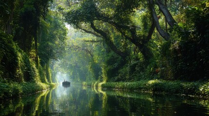 Narrow Canal Cutting Through Lush Green Jungle Landscape