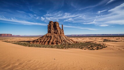 Impressive shark fin-like stone set in a broad dune environment