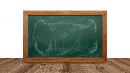 Wooden desk featuring an isolated blackboard with business pattern