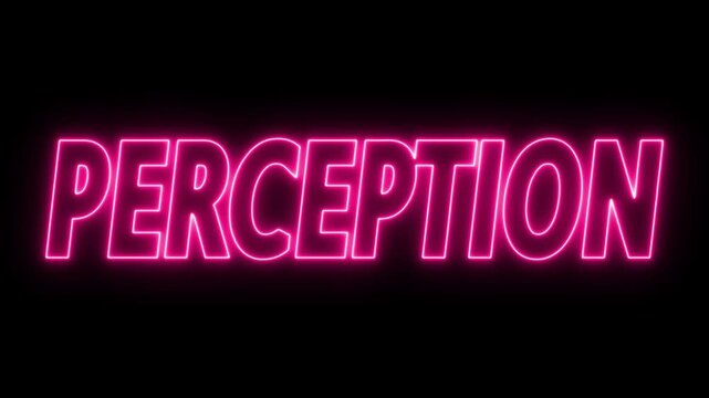 Flickering neon pink Perception sign animated on black background. neon perception text animation