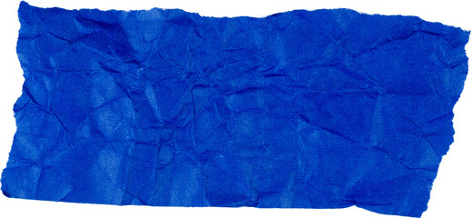 Crumpled blue paper texture isolated on white background for artistic and design purposes