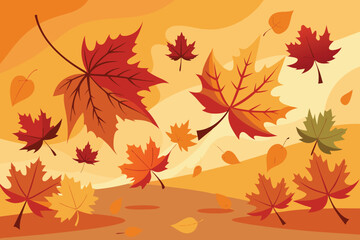 Autumn Leaves Background with Red Orange and Yellow Falling Leaves