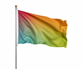 Gradient spectrum flag waving on pole, representing diversity and inclusive communities, hope and freedom