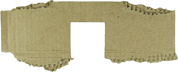 Brown cardboard piece with torn edges isolated on white background