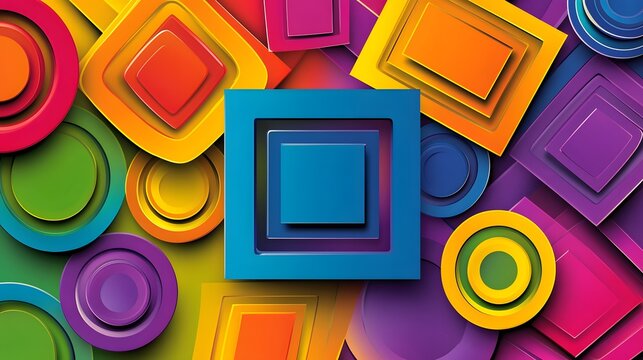Vibrant Abstract Geometric Shapes Background Colorful Overlapping Circles Squares Design