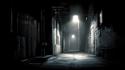 Fototapeta premium Dark Noir Alley with Dramatic Lighting and Mysterious Atmosphere