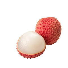 Whole and peeled lychee fruit on black background tropical fruit