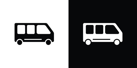Van icon silhouette collection in black and white flat solid versions for graphic designs