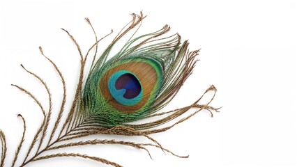 Vibrant feather positioned against a stark white setting