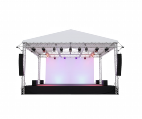 Illuminated Stage Setup for Outdoor Performance Ready for Artists, Performers and Musicians with Sound System