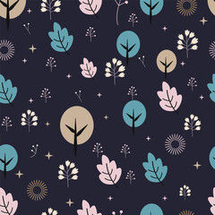 Mobile  Cute seamless pattern  with plant and flowers on a  black background  design for kids cloth, tile , wallpaper, fabric, textile, cards, covers ,banners ,branding 
