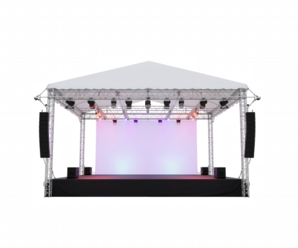 Illuminated Stage Setup for Outdoor Performance Ready for Artists, Performers and Musicians with Sound System