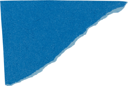 Blue textured paper triangle isolated on white background for design projects, craft activities, or educational materials