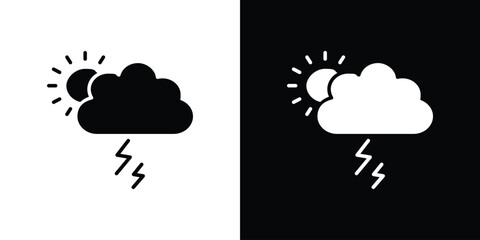 Thunderstorm icon silhouette collection in black and white flat solid versions for graphic designs