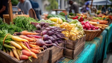 Colorful Display of Fresh Vegetables at Outdoor Farmers Market