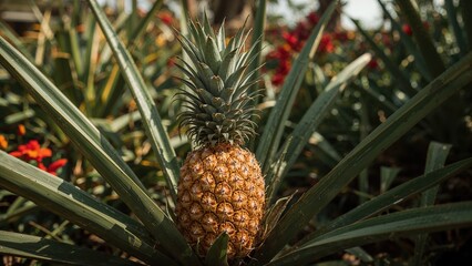 Obraz premium Tropical Pineapple Harvest Ready in Home Garden