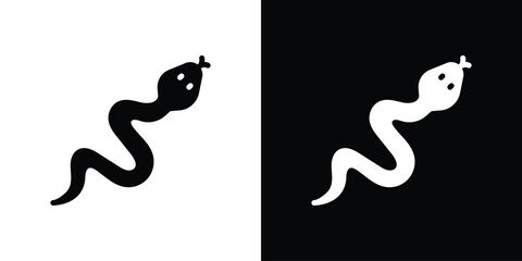 Snake icon silhouette collection in black and white flat solid versions for graphic designs