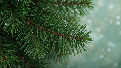 Pine Branches Glistening with Rain