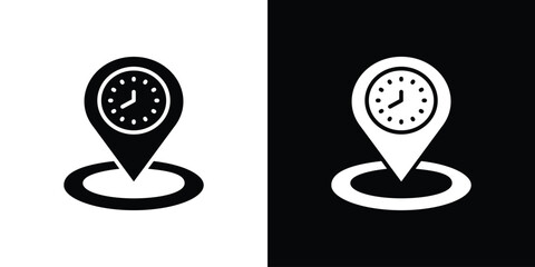 Fototapeta premium Real time location icon silhouette collection in black and white flat solid versions for graphic designs