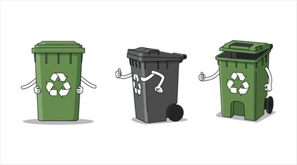 Vector Icons for Trash Bin, Trash Can, Recycle, and Garbage Sign - Set

