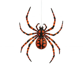 Obraz premium Intricately Detailed Spider Ornament with Orange and Black Stripes Suspended for Halloween Decoration Isolated