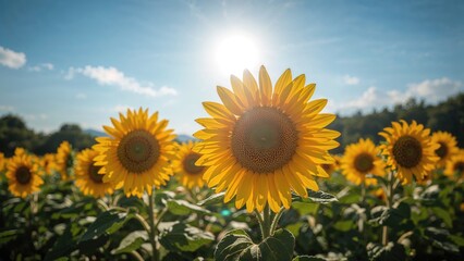 Obraz premium Beautifully blossoming sunflowers in daylight