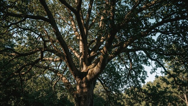 Sunlit Leaves of Castanea Stiva on a Bright Summer Day