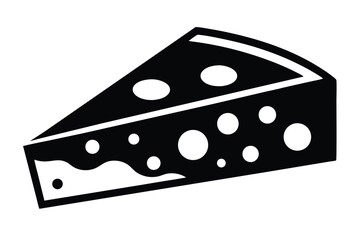 Black Vector Cheese Wedge with Swiss Cheese Hole Design Cutout Food Icon