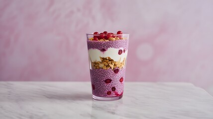 A glass of dessert with fruit and yogurt