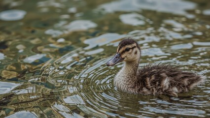 Close-up of a baby duck swimming near the shore