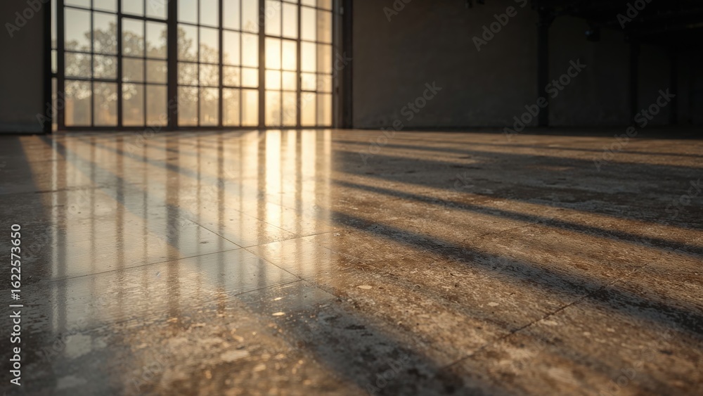 Poster sunlight casting reflections on a tiled surface