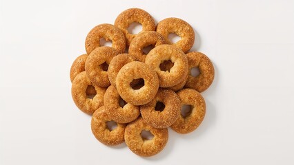 Savory Hard Bagels (Sushki) Arranged On White, Viewed From Top