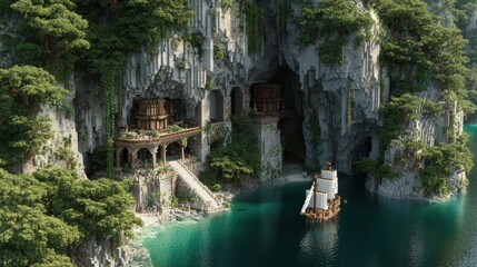 Enchanting Pirate Cove Fortress Built into Cliffside Landscape