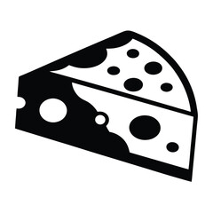 Black and White Illustration of a Wedge of Swiss Cheese with Holes