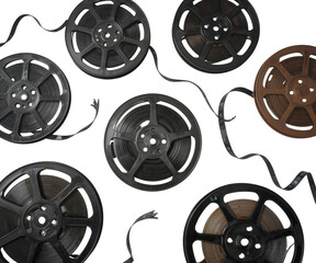 Nostalgic Film Reels Arranged on a Seamless field, Recalling Cinema's Golden Era, Perfect for Vintage Film or Documentary