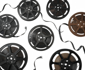 Nostalgic Film Reels Arranged on a Seamless field, Recalling Cinema's Golden Era, Perfect for Vintage Film or Documentary