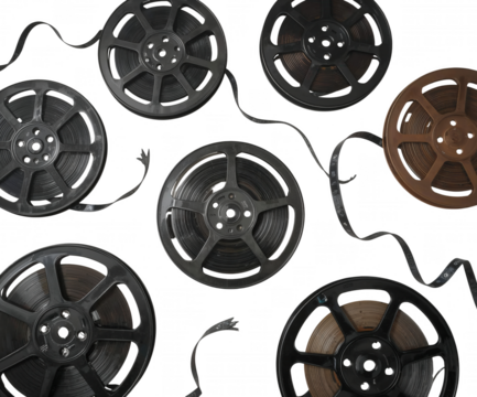 Nostalgic Film Reels Arranged on a Seamless field, Recalling Cinema's Golden Era, Perfect for Vintage Film or Documentary