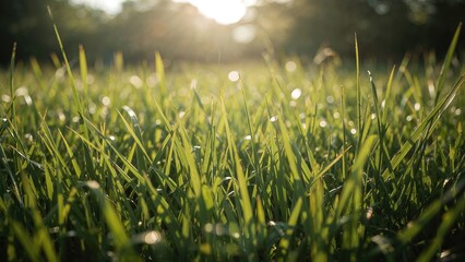 Sunbeams touching the grass in an open field