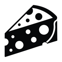 Black and White Graphic Wedge of Swiss Cheese with Many Round Holes
