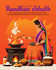 Randhan Chhath Festival Illustration – Traditional Gujarati Cooking Ritual Celebration
