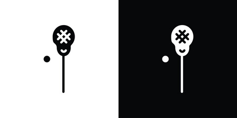 Lacrosse stick ball icon silhouette collection in black and white flat solid versions for graphic designs