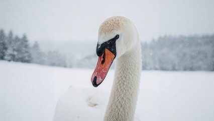 Obraz premium White swan on snow