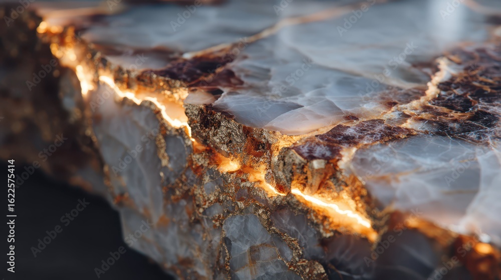 Aufkleber polished white stone surface with glowing edge and unique patterns