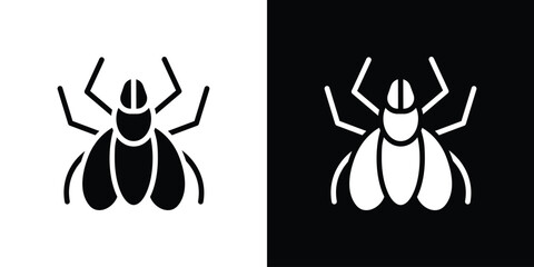 Fly insect icon silhouette collection in black and white flat solid versions for graphic designs