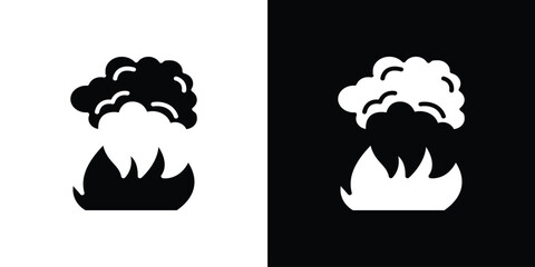 Fire smoke icon silhouette collection in black and white flat solid versions for graphic designs