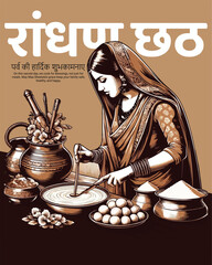 Randhan Chhath Festival Illustration – Traditional Gujarati Cooking Ritual Celebration