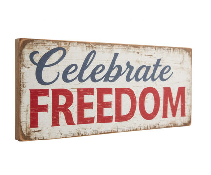 Rustic Celebrate Freedom Sign, A Vintage-Style Wooden Plaque Exuding Patriotism and Festive Cheer for Festive Occasions