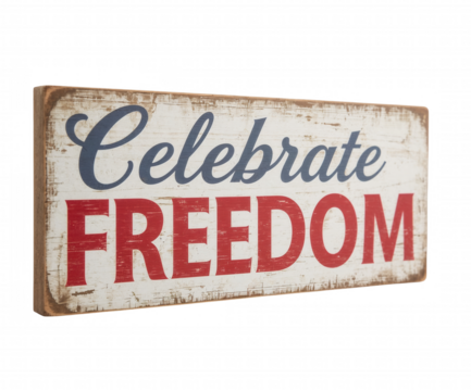 Rustic Celebrate Freedom Sign, A Vintage-Style Wooden Plaque Exuding Patriotism and Festive Cheer for Festive Occasions